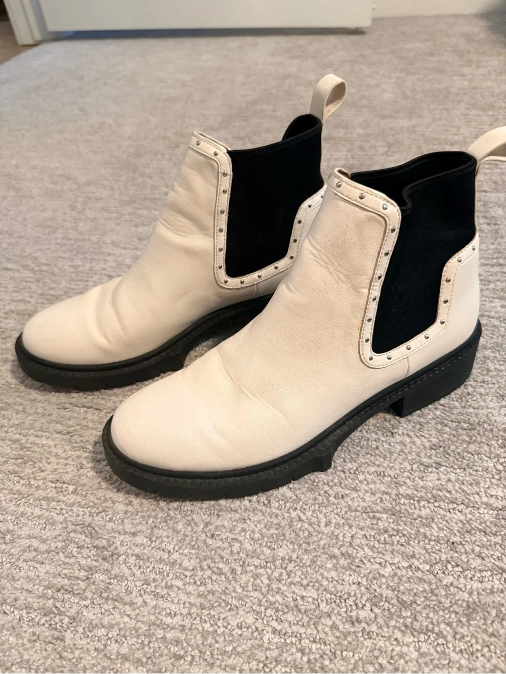 Coach White Leather Chelsea Booties with Black Elastic Panels